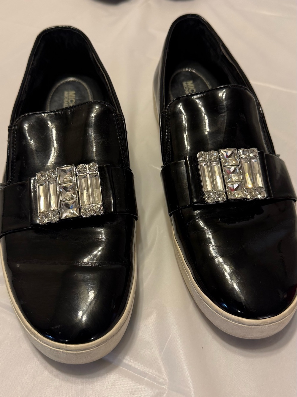 Michael Kors Black Patent Slip-On Sneakers with Crystal Accent